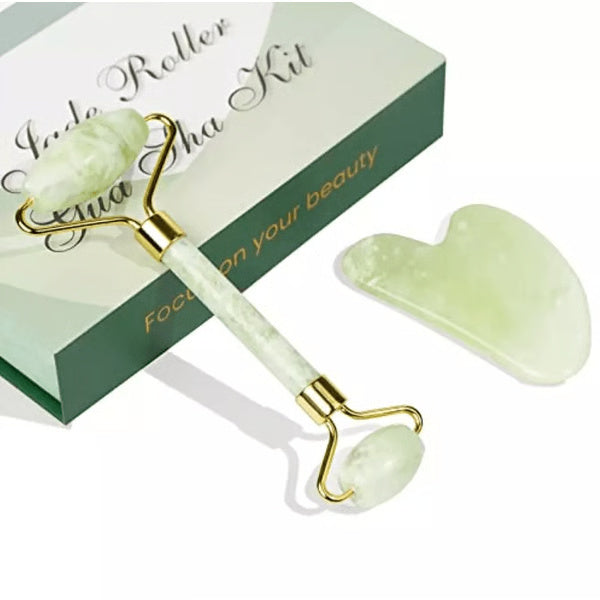 Real Jade Facial Roller and Gua Sha Set