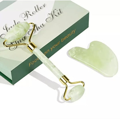 Real Jade Facial Roller and Gua Sha Set