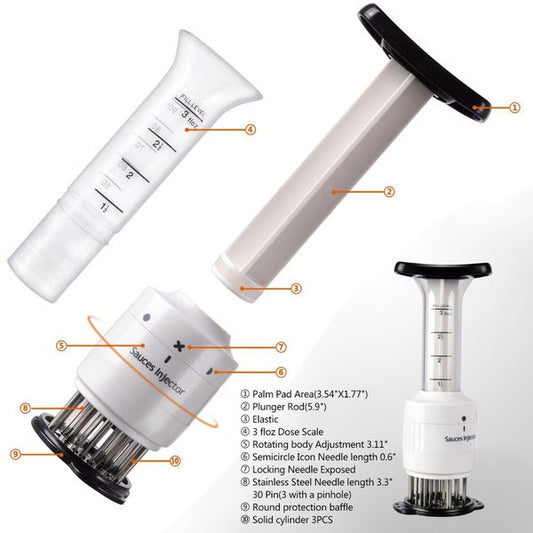 2-in-1 Needle Meat Tenderizer & Marinade Injector – Sharp Blades Steak Tenderizer Tool